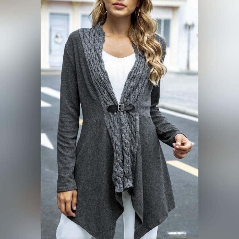 DRESSFO Casual Irregular Patchwork Solid Long Sleeve Grey Cardigan - NWT